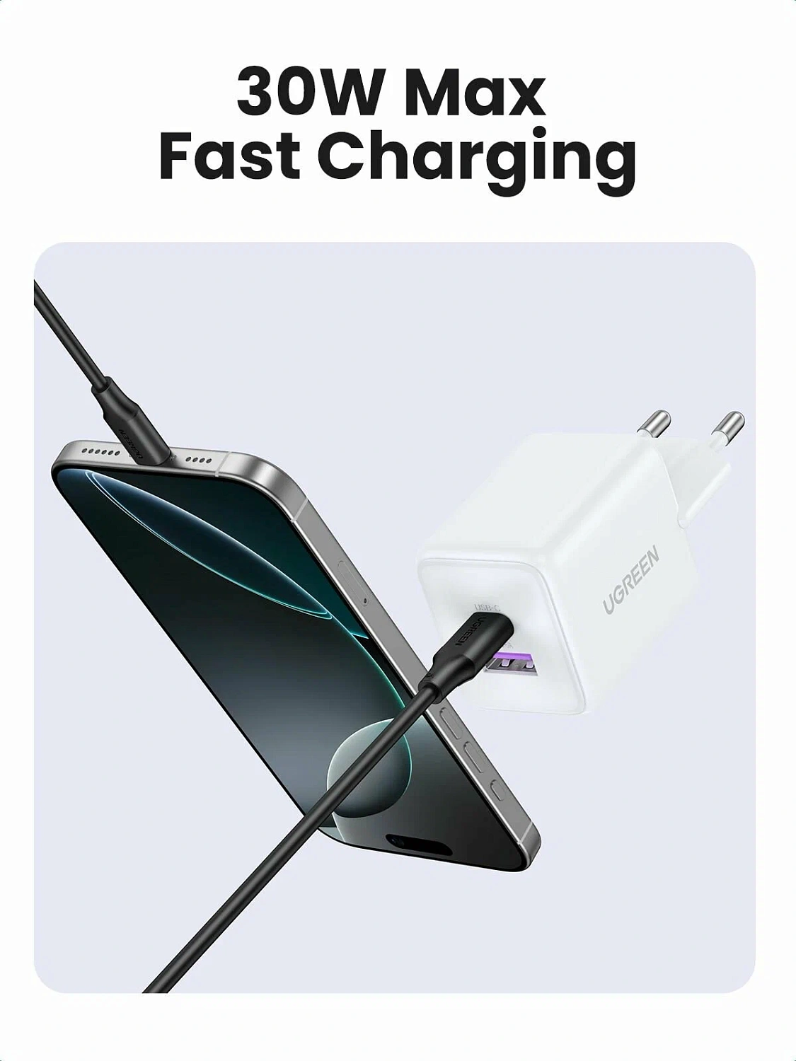 65015 Зарядное устройство UGREEN X516 GaN 30W 1xUSB-A, 2-xUSB-C. Цвет: белый